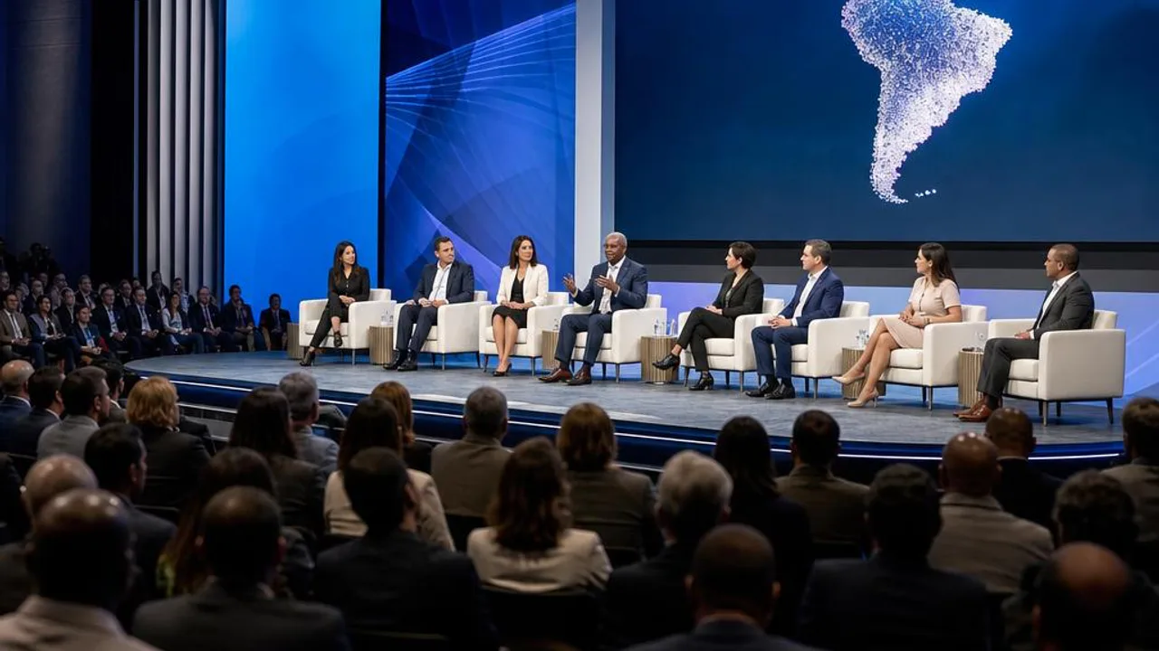 Packed audience listening to a leadership panel in the Americas