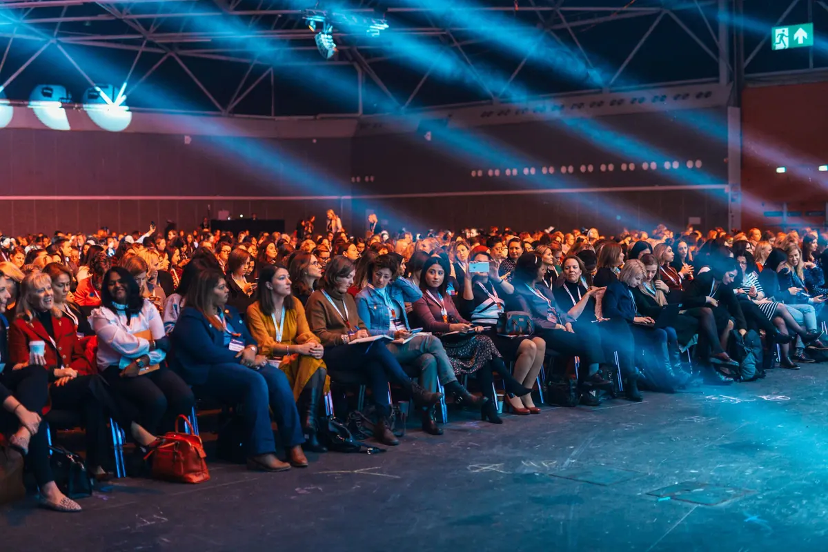 Packed international audience at a major leadership summit